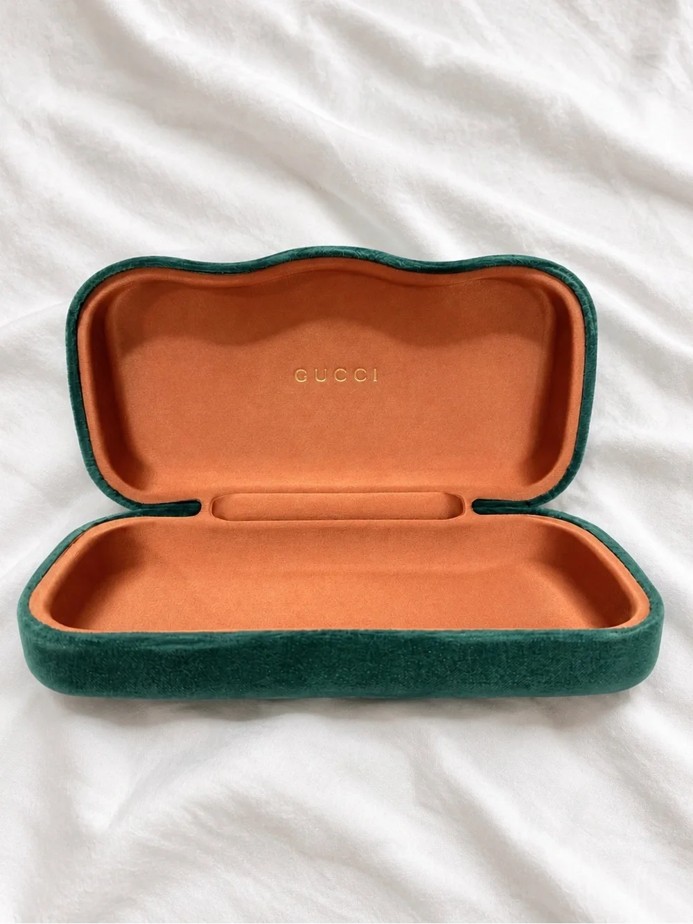 Gucci Velvet Eyewear Case in Green Exterior and Orange Interior